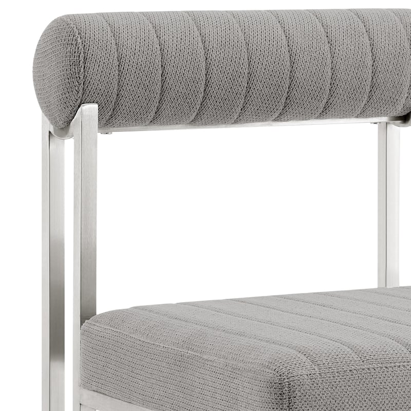 Tasie Dining Chair Set of 2, Stainless Steel, Gray Tufted Polyester