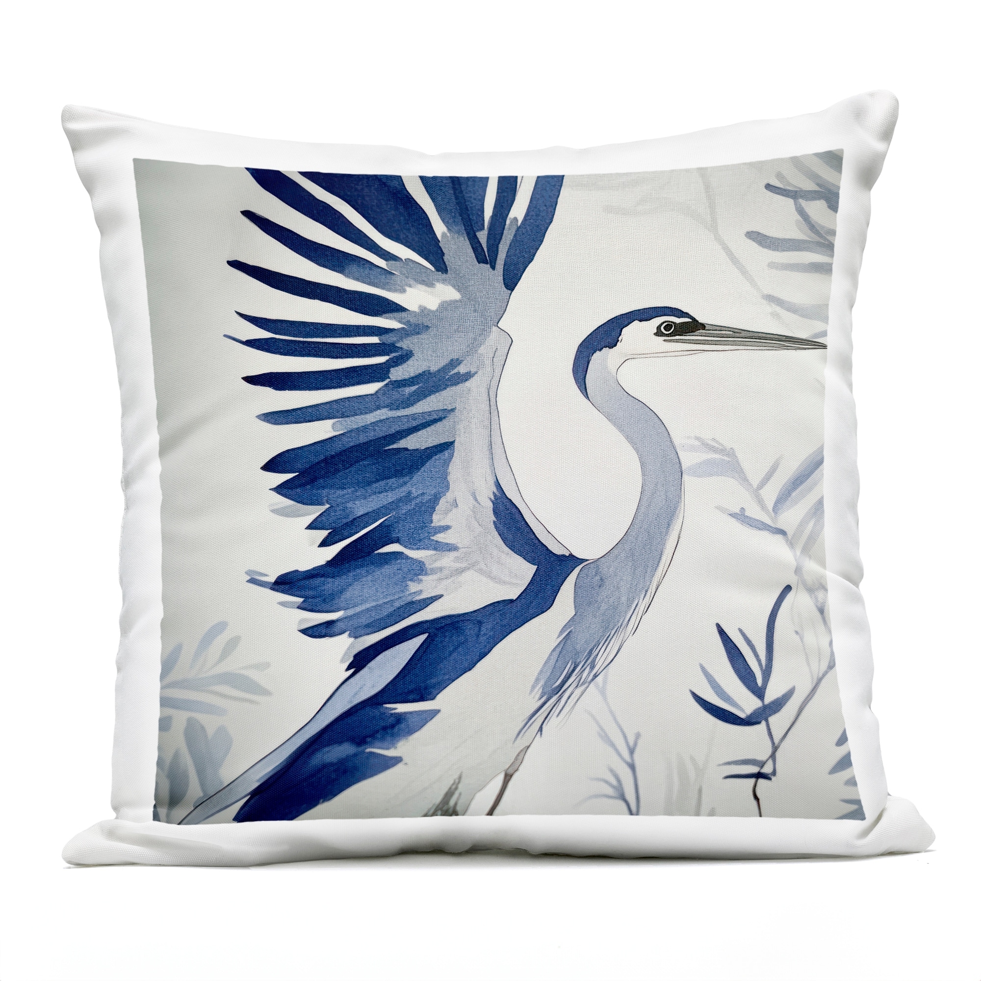 Stupell Blue Heron in Cool Tones Printed Outdoor Throw Pillow Design by Mona Grace