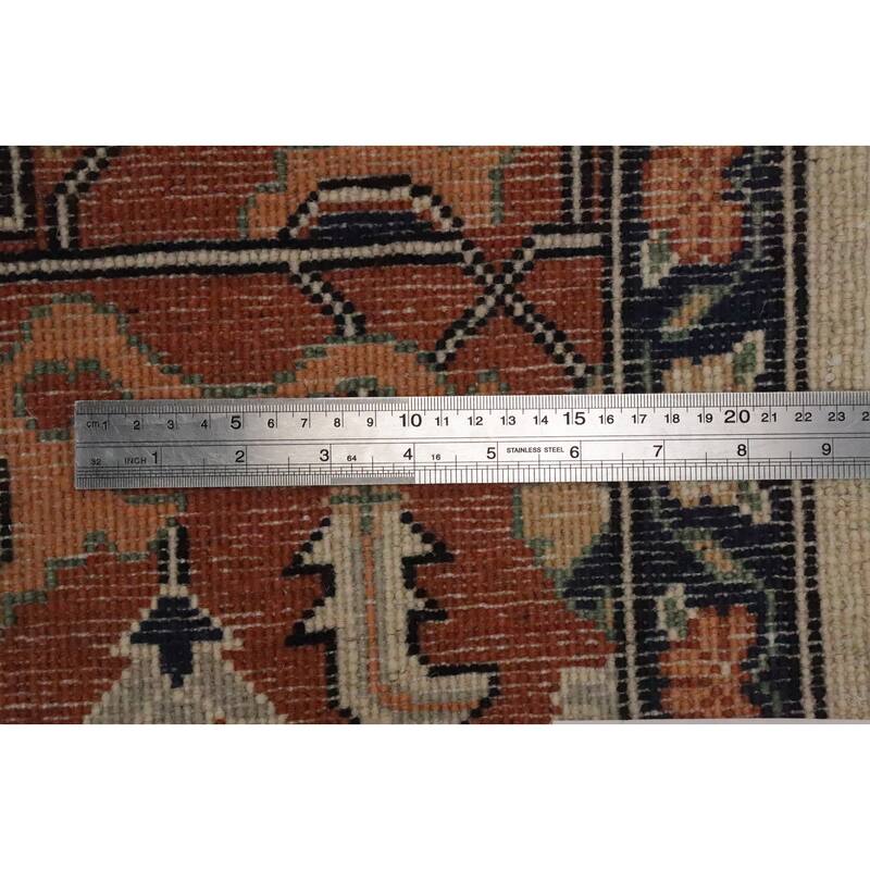 Hand Knotted Oriental 100% Wool Carpet Traditional Medallion Oranges & Rust Heriz (serapi) Area Rug - 8' 4'' X 5' 9''
