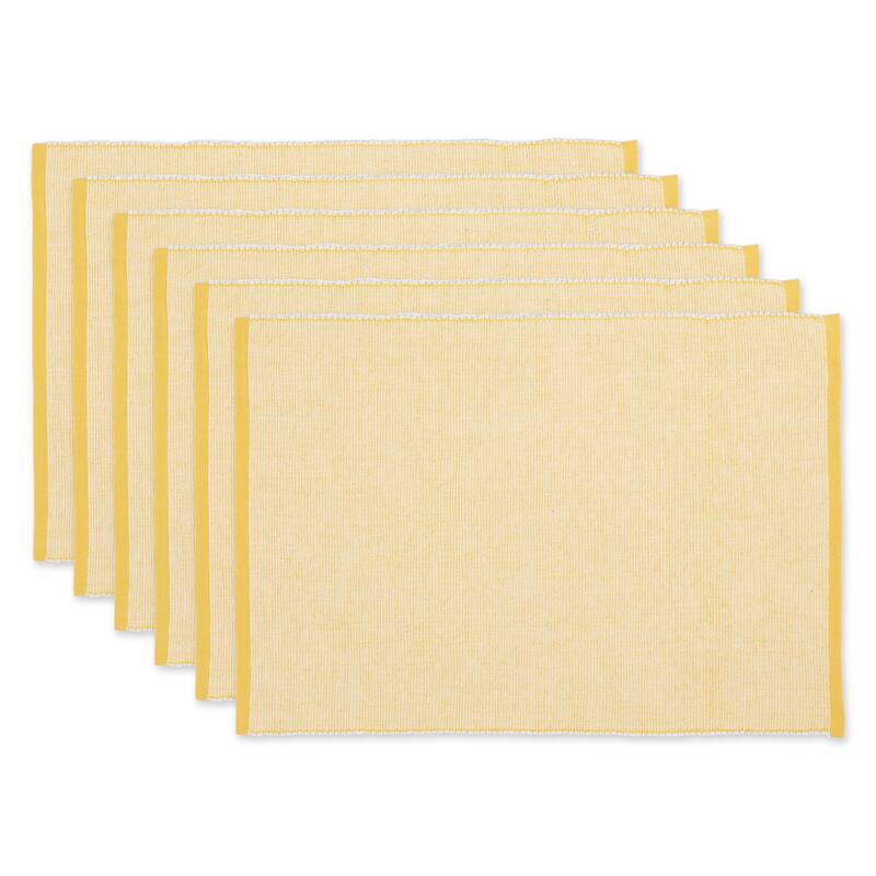 DII French Blue Eco-Friendly Chambray Fine Ribbed Placemat 6 Piece - Honey Gold