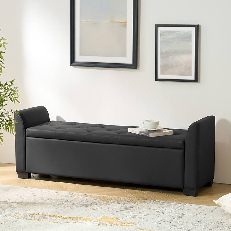 Laura Traditional 57.75"Wide Tufted Storage Bench by HULALA HOME - Black