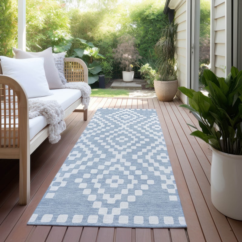 Machine Washable Indoor/ Outdoor Chantille Moroccan Boho Rug - Denim - 2'3" x 7'6"