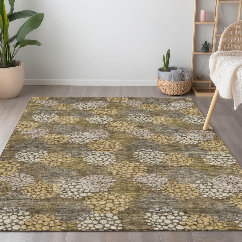 Machine Washable Indoor/ Outdoor Chantille Modern Bubbles Rug