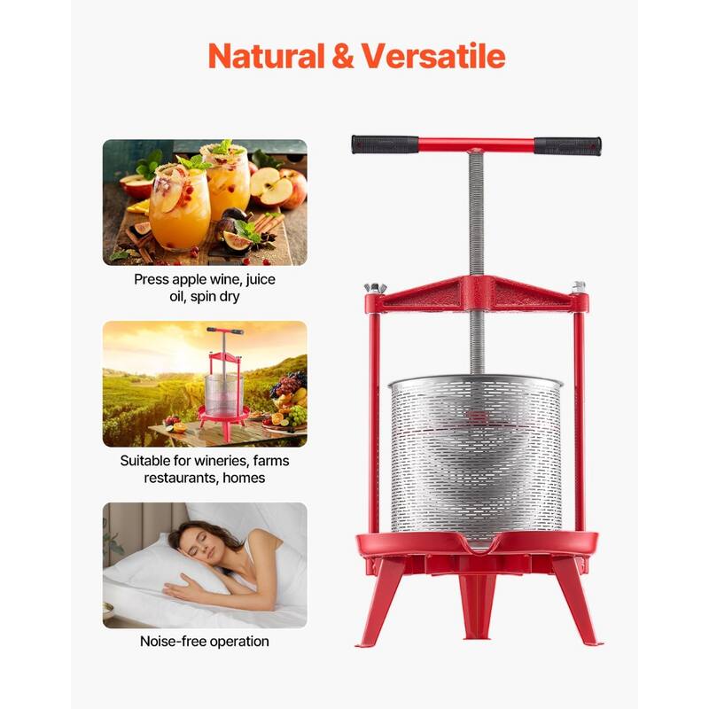 Fruit Wine Press Manual Press for Wine Making 2.38 Gal/9L Stainless Steel - Multi