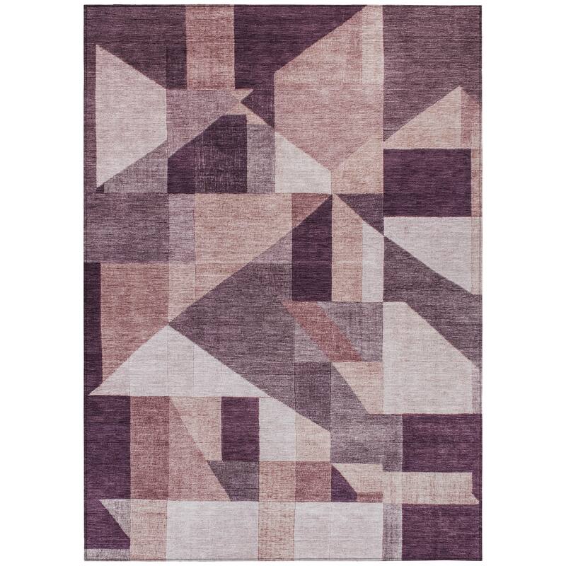 Machine Washable Indoor/ Outdoor Modern Geo Chantille Rug