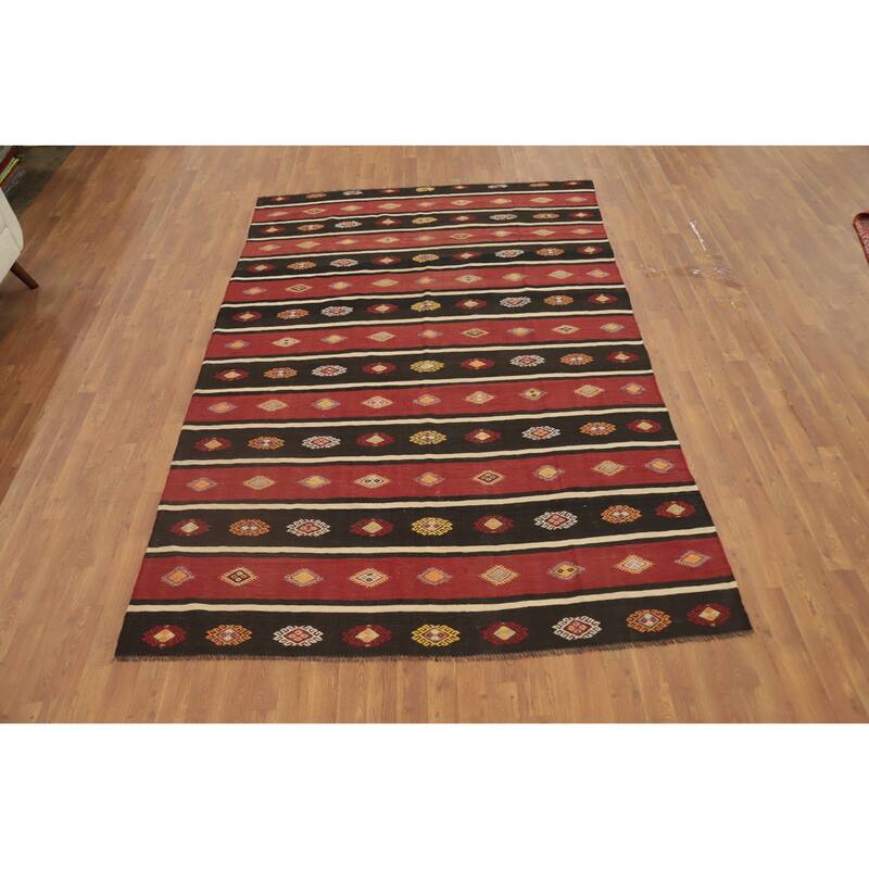 Hand Woven Oriental 100% Wool Carpet Southwestern Tribal Multi-Colored Kilim Area Rug - 9' 2'' X 6' 2''