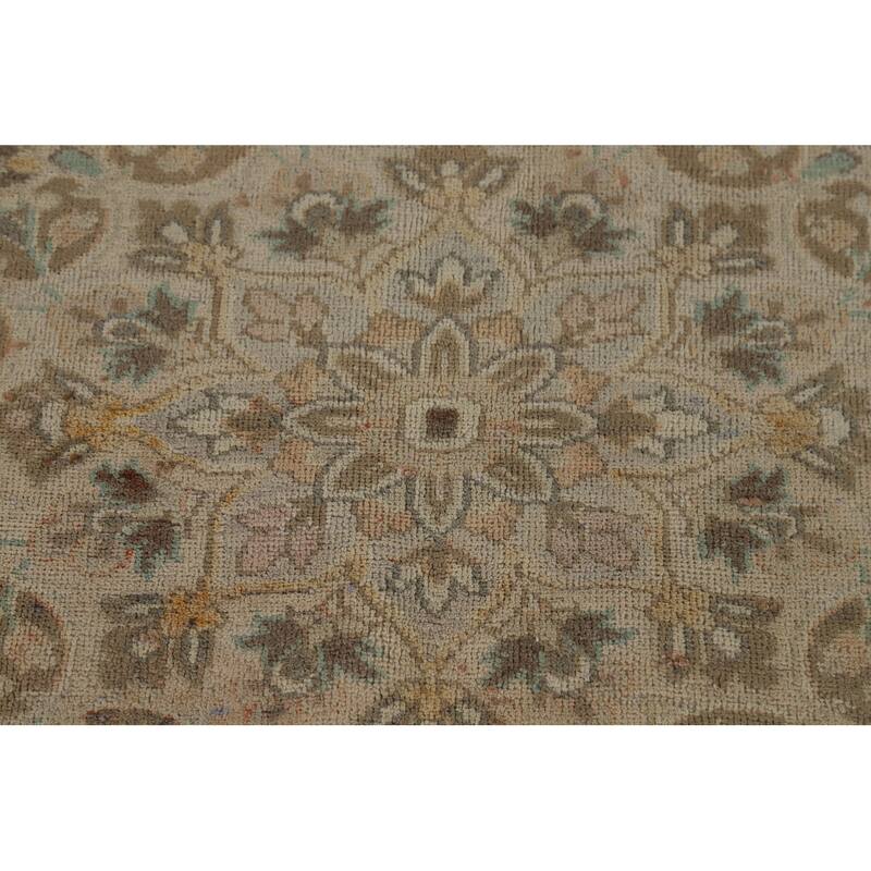 Distressed Kashan Vintage Persian Area Rug Hand-Knotted Wool Carpet - 9'8" x 13'0"