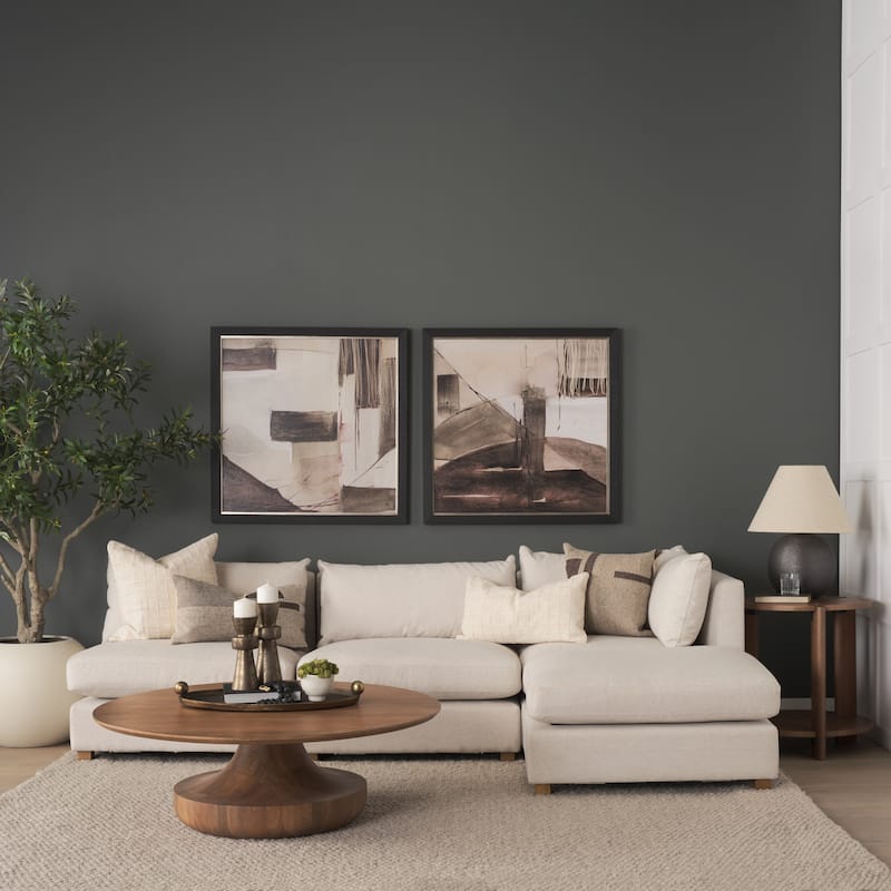 Arno Warm Mid-Brown Wood Sculptural Round Coffee Table