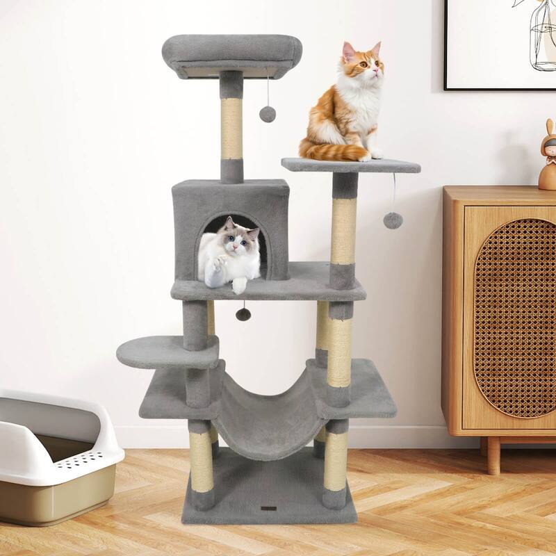 Costway 58” Tall Multi-level Cat Tree with Upholstered Perch & Cat - See Details