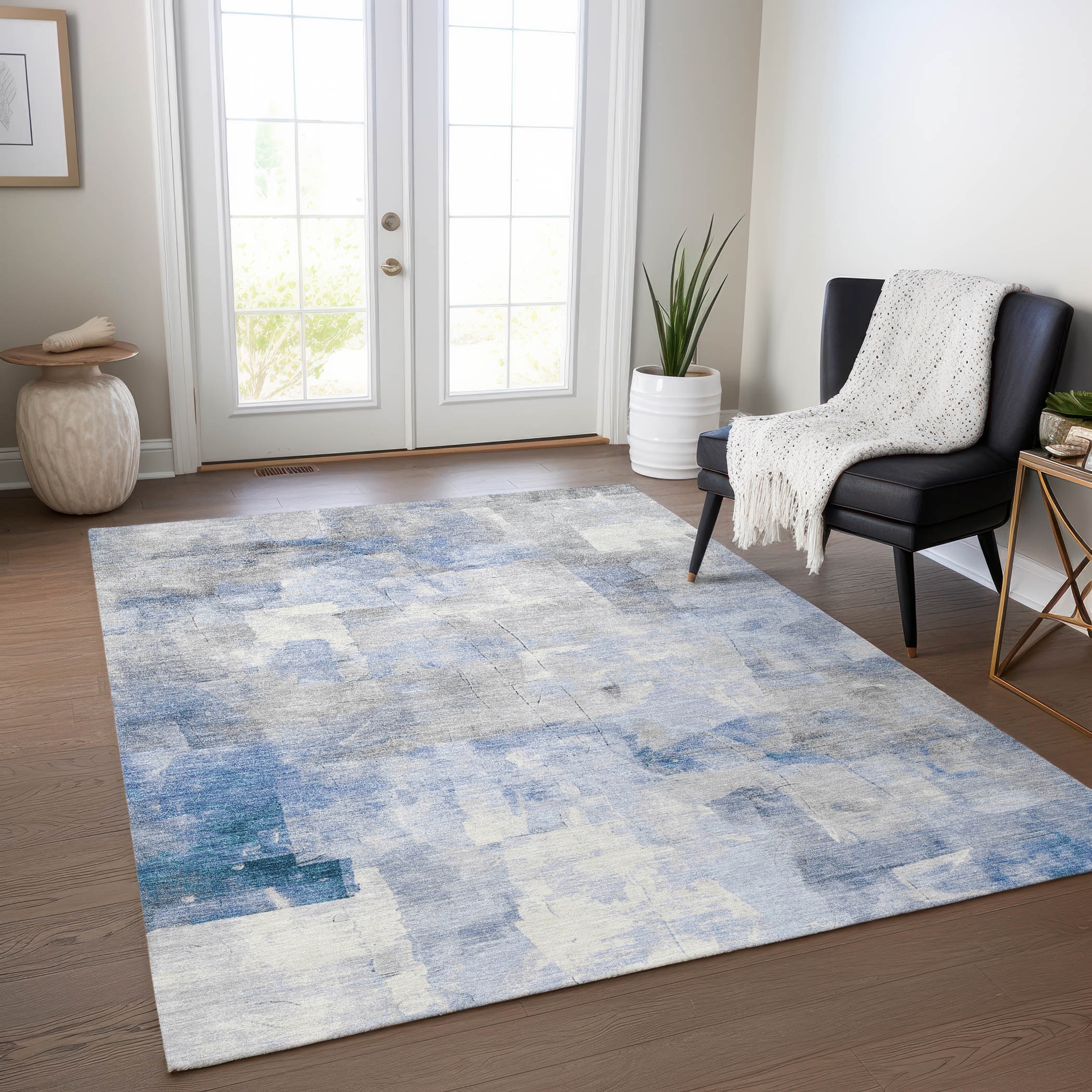 Machine Washable Indoor/ Outdoor Abstract Solid Chantille Rug
