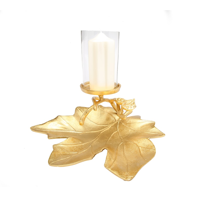 Alice Pazkus 12.5"L Gold Leaf Dish With Candle Holder