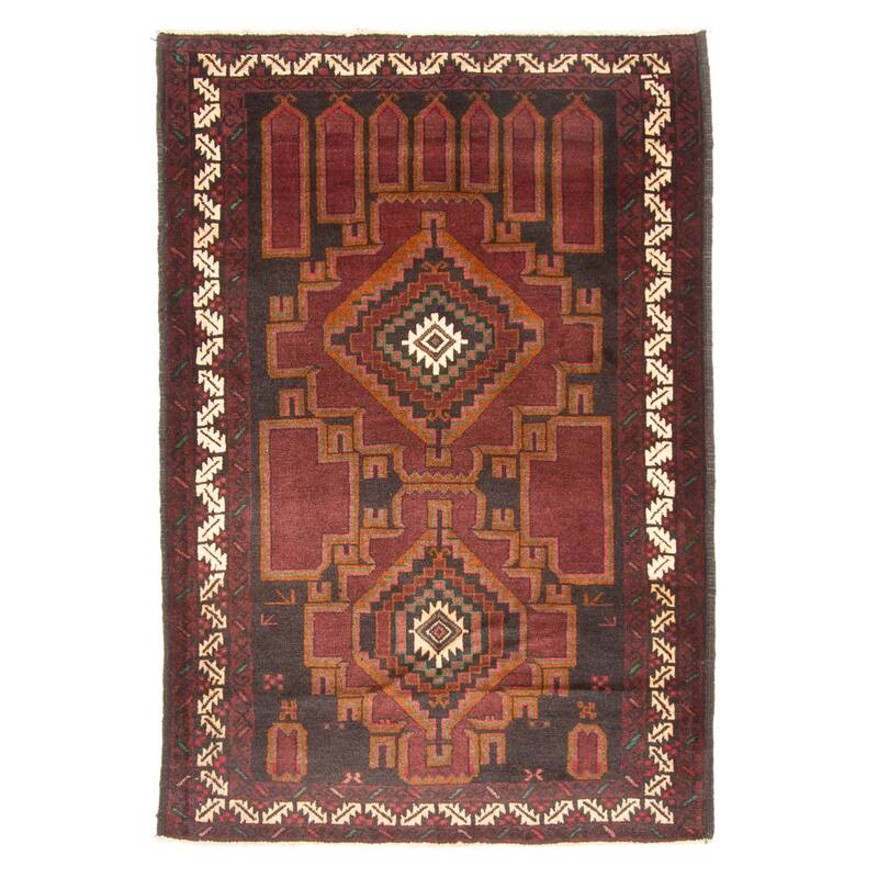 ECARPETGALLERY Hand-knotted Teimani Dark Burgundy Wool Rug - 3'0 x 4'4