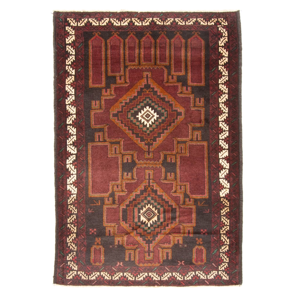ECARPETGALLERY Hand-knotted Teimani Dark Burgundy Wool Rug - 3'0 x 4'4