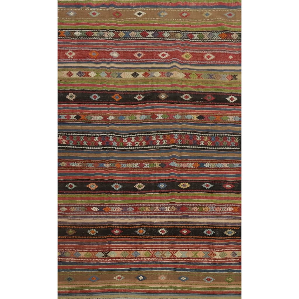 Hand Woven Oriental 100% Wool Carpet Southwestern Tribal Multi-Colored Kilim Area Rug - 9' 7'' X 5' 10''