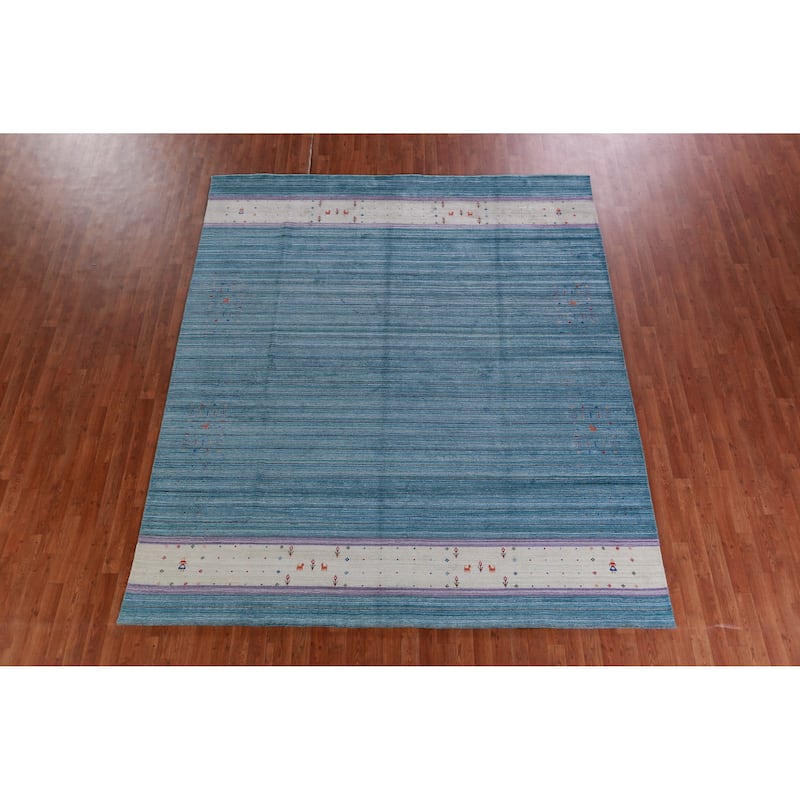 Hand Knotted Oriental 100% Wool Carpet Tribal Tribal Navy Blue & Blues Gabbeh Area Rug - 10' 0'' X 8' 6''