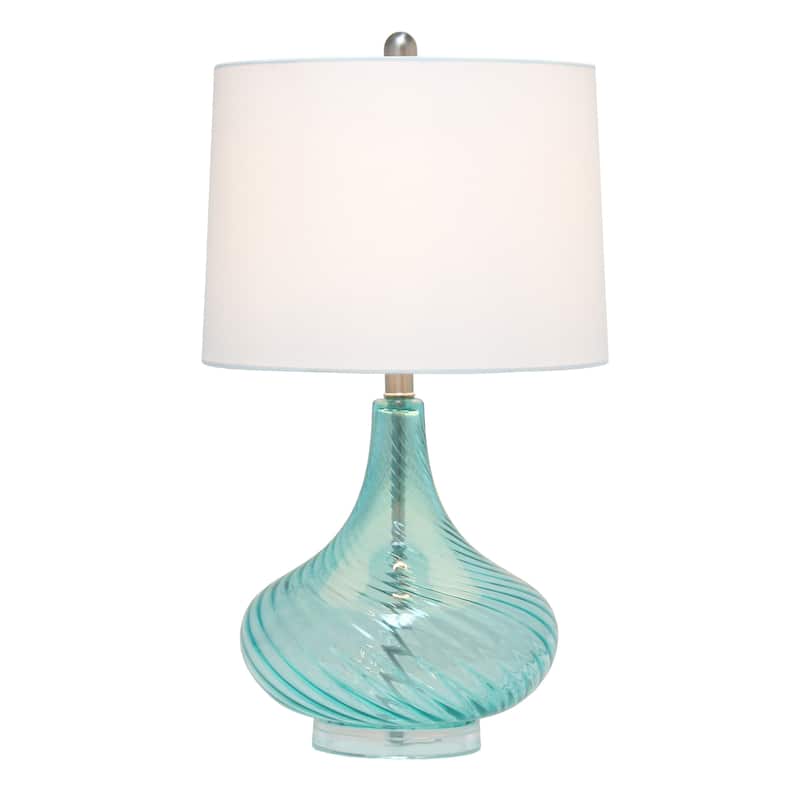 Wavy Glass Table Desk Lamp with White Tapered Shade - 24" - Blue