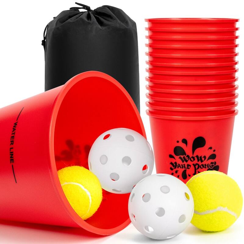 ROPODA Giant Yard Pong, Yard Games with Durable Buckets and Balls, Red - Large - Red