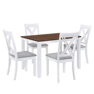 5-Piece Rustic Kitchen Wood Dining Table Set w/4 X-Back Chairs, White ...