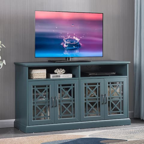 53" Wooden TV Console with Glass Door and Adjustable Shelves