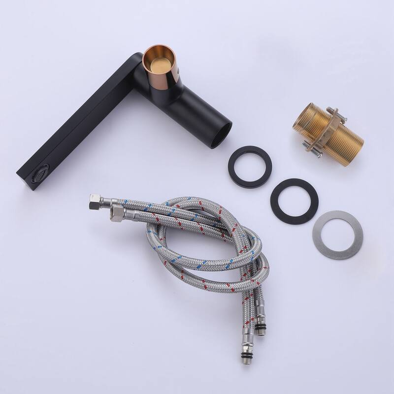 Single Handle Single hole Bathroom Basin Faucet,Matte Black body and Rose Gold handles