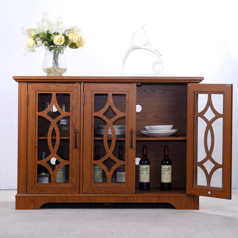 Sideboard Cabinet with 3 Tempered Glass Doors, Buffet Cabinet with Adjustable Shelf, Freestanding Wooden Storage Cabinet