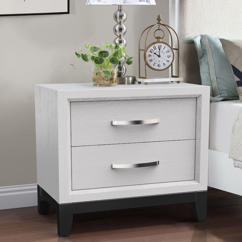 Contemporary White Solid Wood 2-Drawer Nightstand End Table