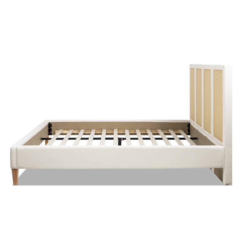Jennifer Taylor Home Toscana Upholstered Cane Back Platform Bed, Antique White Polyester
