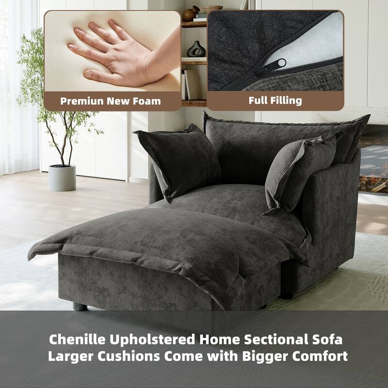 39"W Oversized Chenille Comfy Cloud Chaise Lounge with Ottoman