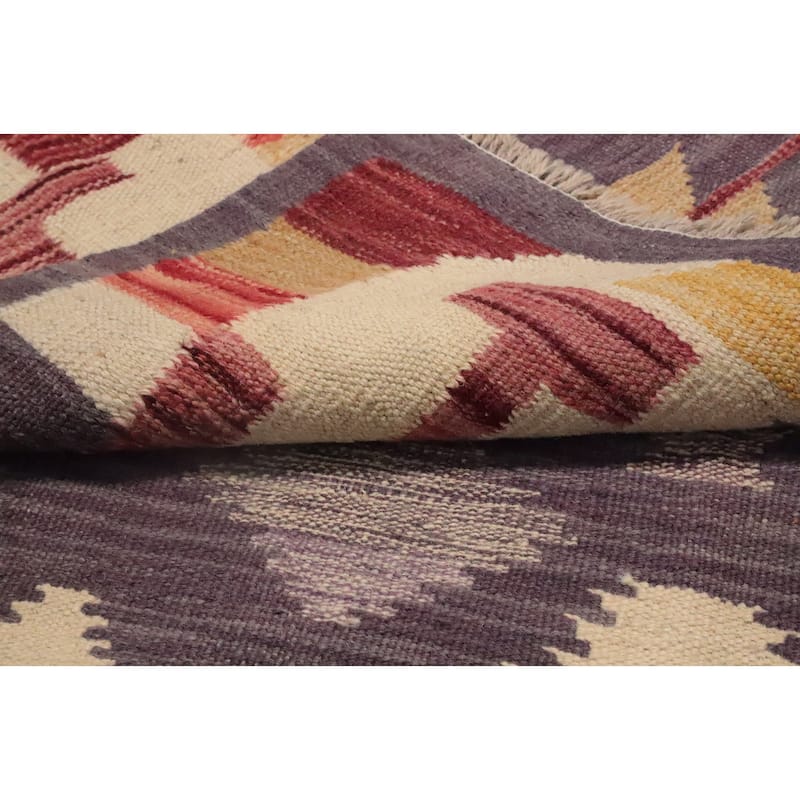 Hand Woven Oriental 100% Wool Carpet Southwestern Tribal Purples Kilim Area Rug - 5' 10'' X 4' 1''