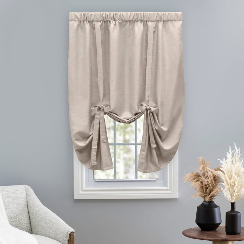 Premium Grasscloth Soft Sheen Lined Rod Pocket Tie-Up Panel - 54"W  x 63"L - Parchment