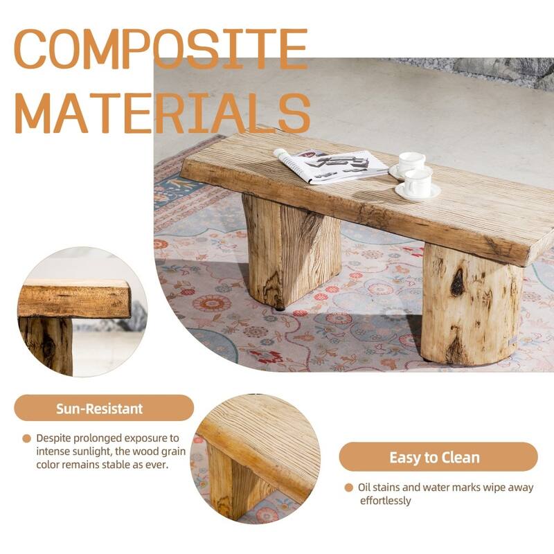 Rustic Outdoor Terrafab Composite Coffee Table with Wood Grain Finish
