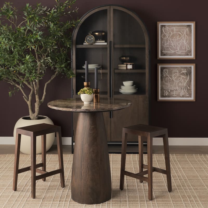 Allyson 32" Round Dark Brown wood w/ Cappuccino Marble Top Bistro Table - 32.0L x 32.0W x 36.0H