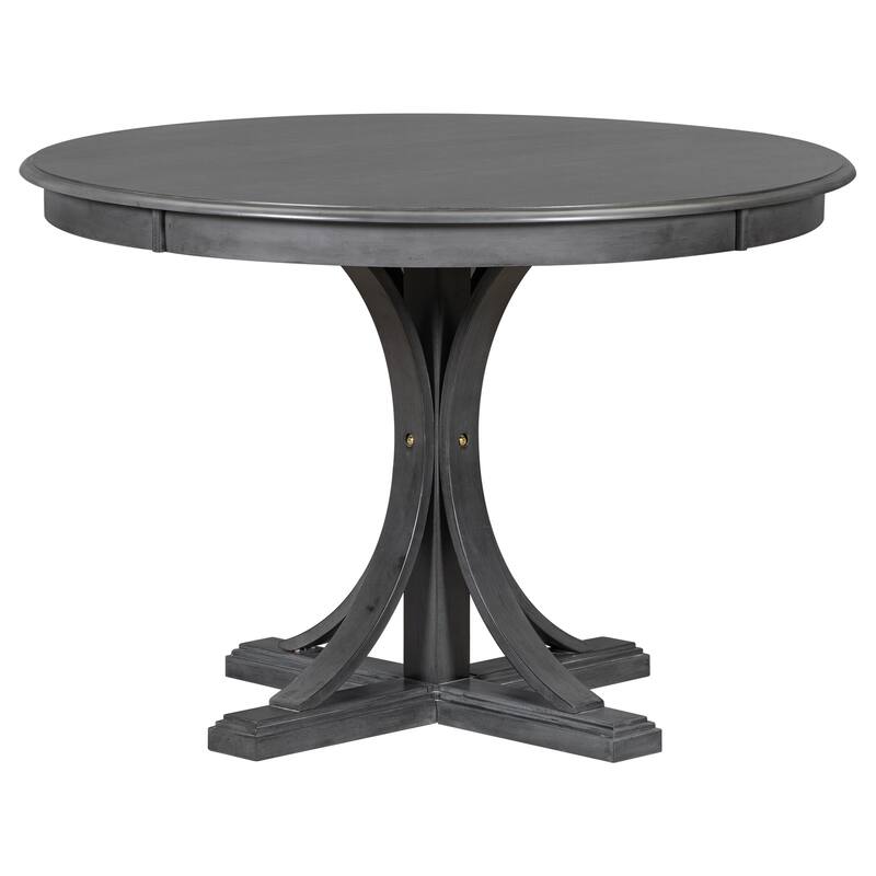 Dark Gray 5-Piece Wooden Dining Table Set with Curved Trestle Table & 4 Chairs