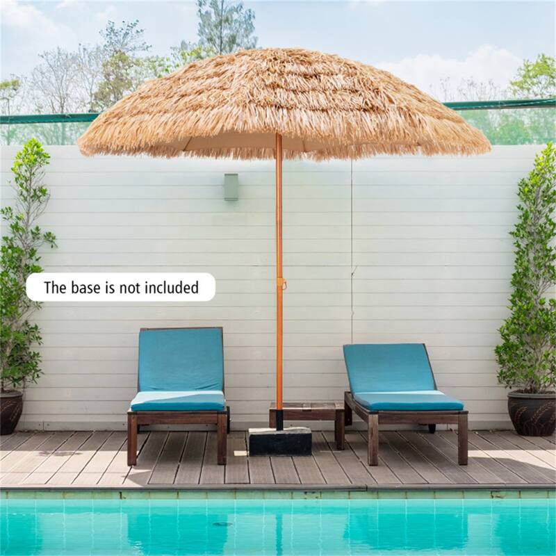 Portable 8 Feet Natural Thatched Patio Umbrella Sunshade Tiki with Steel Pole for Beach or Pool