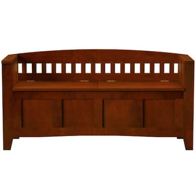 Slatted Back Storage Bench with Split Seat - 50" - Brown