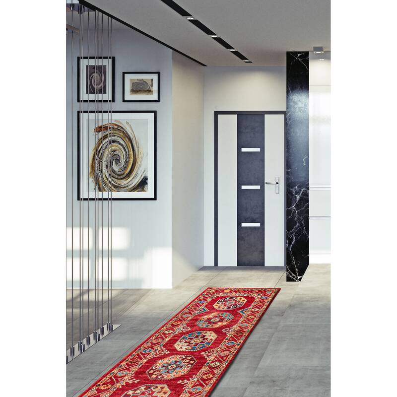 ECARPETGALLERY Hand-knotted Uzbek Ghazni Red Wool Rug - 2'9 x 10'0