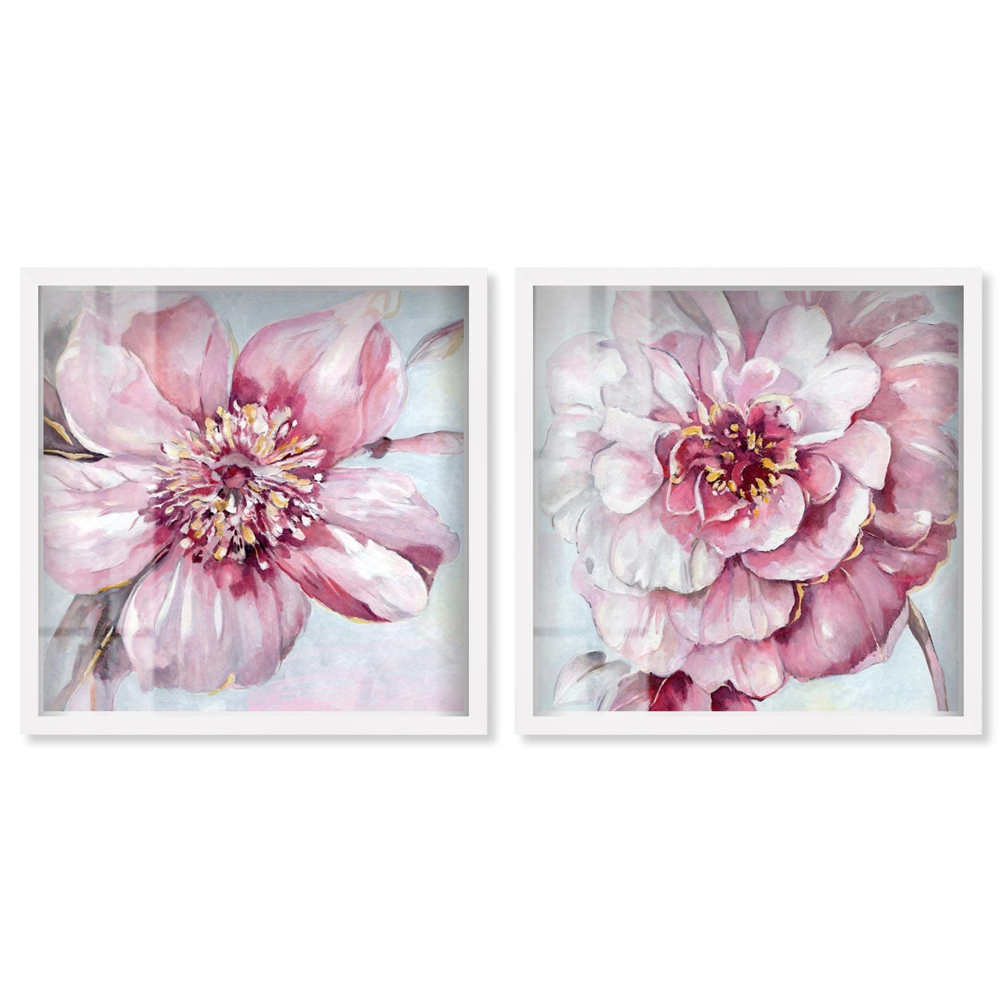 Blush Pink Floral Art 2 Panel Set Shadowbox Print by Art Remedy