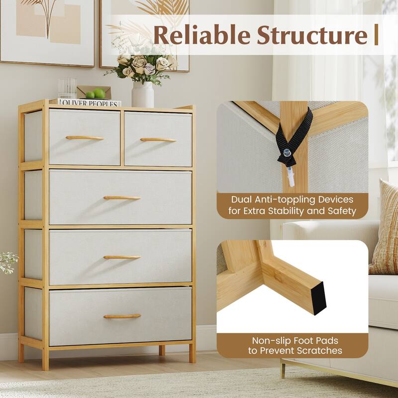 Gymax 5-Drawer Bamboo Chest of Drawers Storage Organizer Unit for