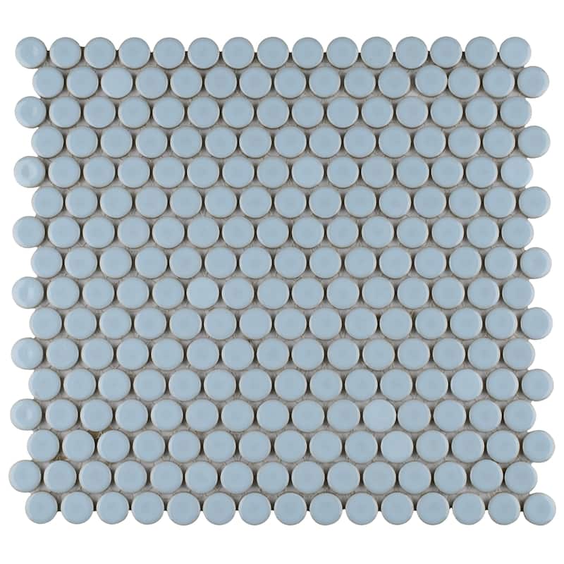 Merola Tile Hudson Penny Round Cashmere Blue 11-7/8" x 12-5/8" Porcelain Floor and Wall Tile