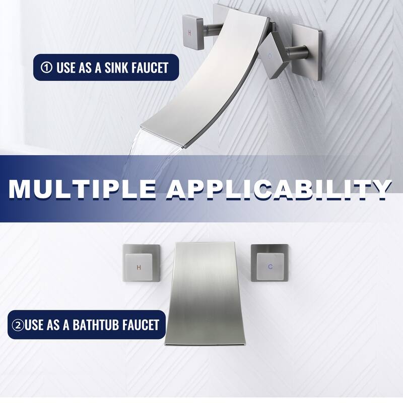 WOWOW Double Handle Wall Mount Waterfall Bathroom Bathtub Faucet
