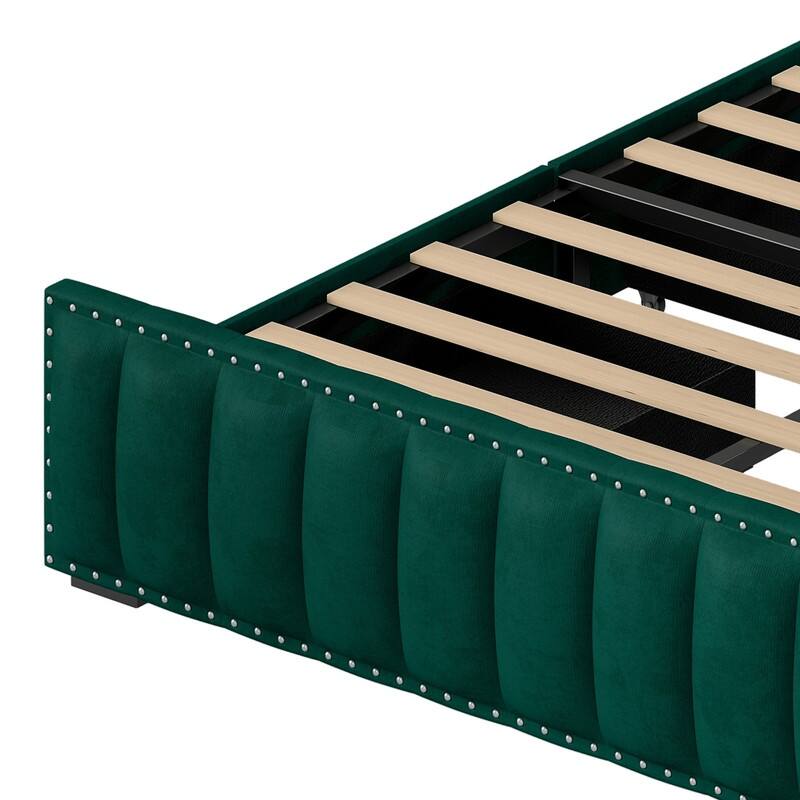 Full / Queen / King Size Platform Bed Frame with Upholstered Storage Headboard and 4 Drawers