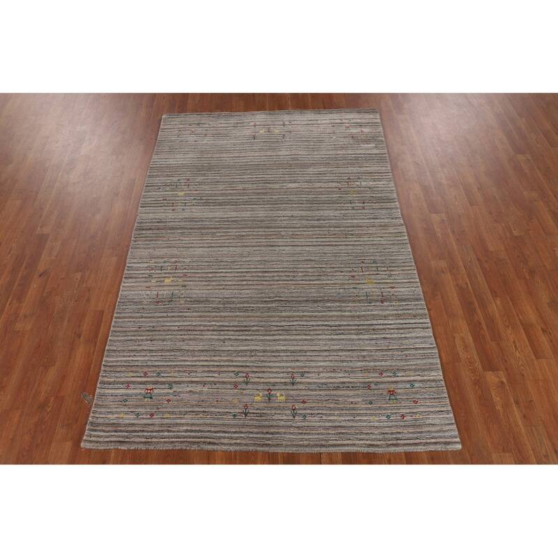 Earth Tone Gabbeh Indian Area Rug Handmade Tribal Wool Carpet - 5'0" X 7'10"