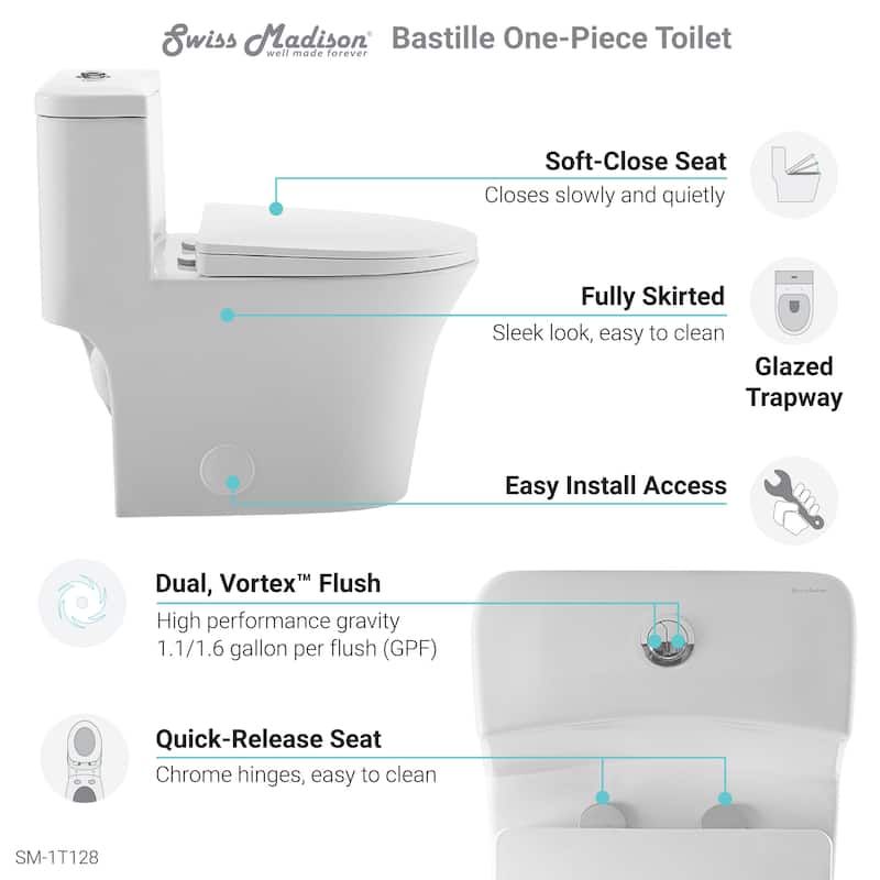 Bastille One-Piece Elongated Dual Flush Toilet 0.8/1.28 gpf