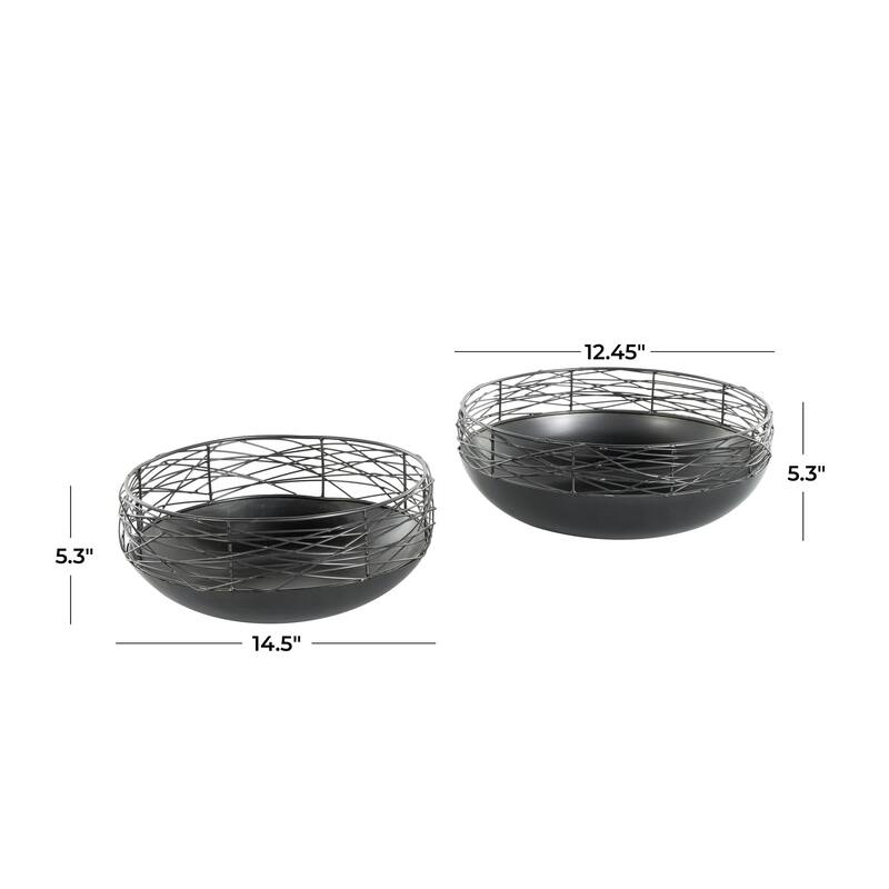 Metal Abstract Intertwined Wire Decorative Bowl with Solid Matte Base - Set of 2 Black - Roche River Decor