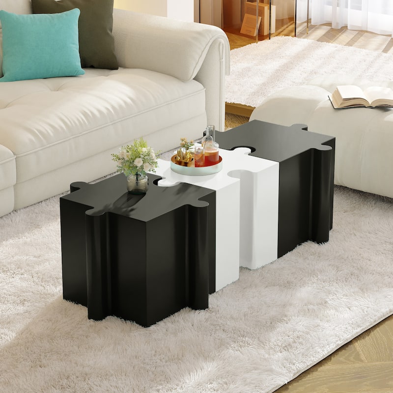 Modern Modular Side Tables, 3-Piece Interlocking Puzzle Set for Indoor & Outdoor, Heavy-Duty MGO Tabletop