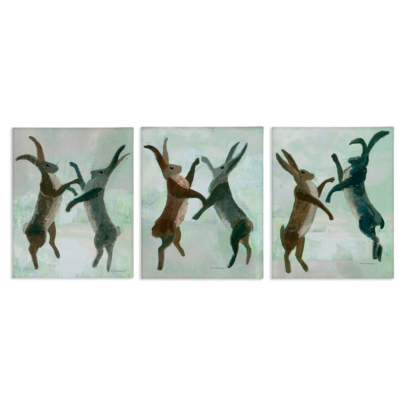 Stupell Battling Hares in Neutral Tones Canvas Wall Art Design By Kay Widdowson (Set of 3) - 24 x 30