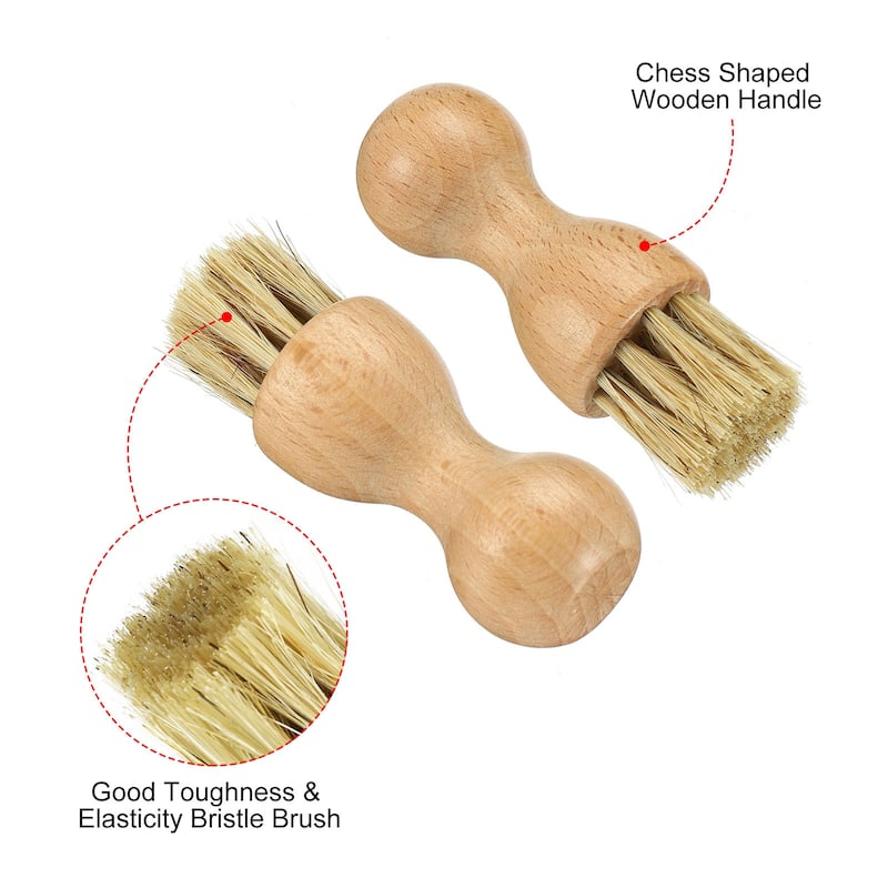 Bristle Shoes Brush, Mini Polish Daubers for Leather Boots Cloth, 1Set - Brown, Wooden Color