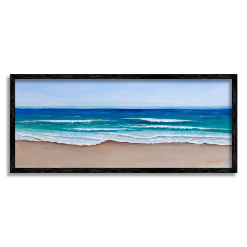 Stupell Vibrant Blue Beach Coast Ocean Shoreline Panoramic Painting Framed Wall Art - Brown