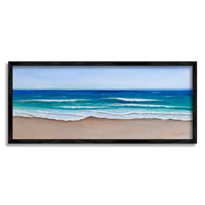 Stupell Vibrant Blue Beach Coast Ocean Shoreline Panoramic Painting Framed Wall Art - Brown
