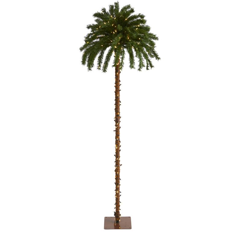 7Ft Pre-Lit Christmas Palm Tree with Warm White Lights - Holiday Decor Artificial Tree - Green - 61 Inches and Over